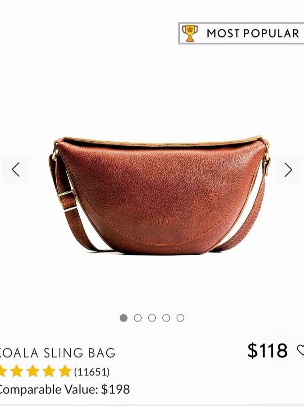 Portland Leather Medium Koala Sling Bag Nutmeg Crossbody Bag New with tag